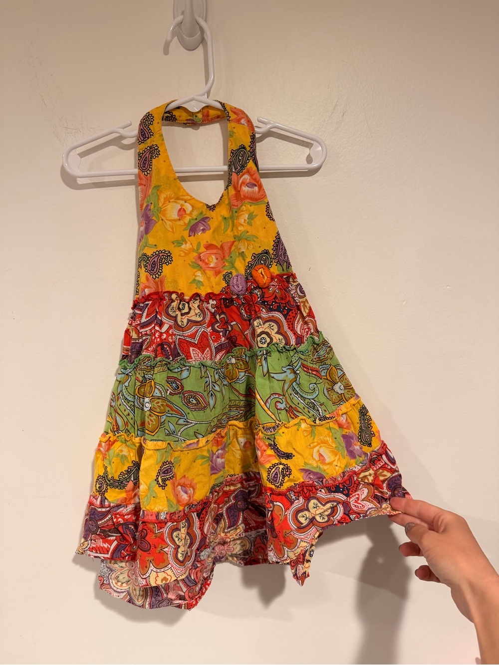 Blueberi Boulevard Yellow, Red, Green Floral Paisley Halter Dress